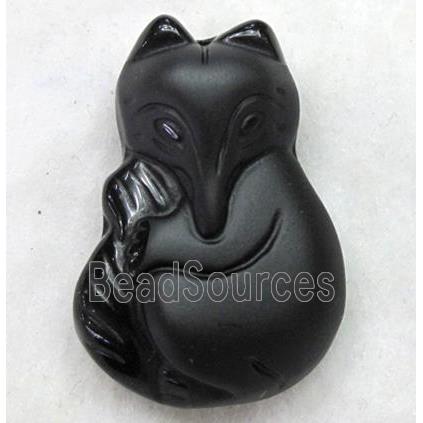 Natural Black Obsidian Fox Charm Pendant