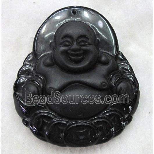 Natural Black Obsidian Buddha Pendant