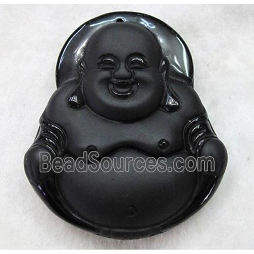 Natural Black Obsidian Buddha Pendant