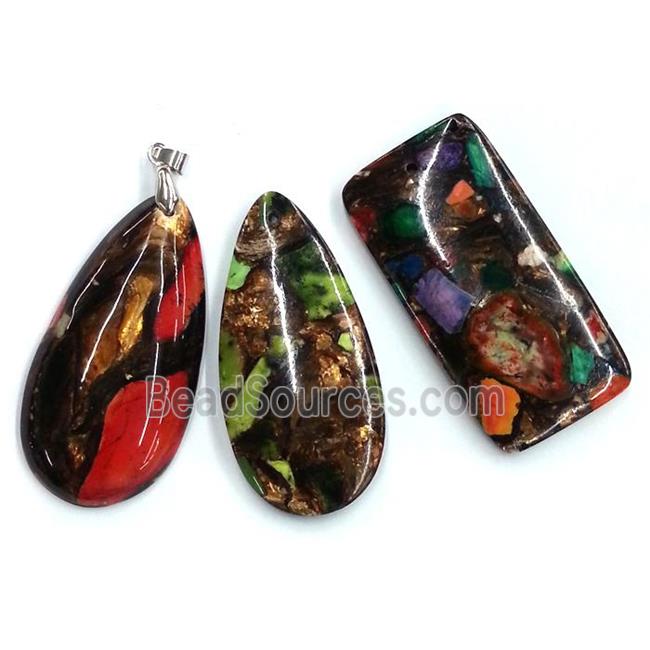 bronzite pendant, resin cover, mixed