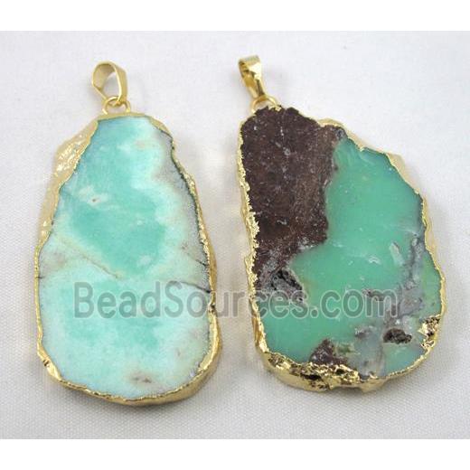 Australian chrysoprase pendant, freeform, green, gold plated