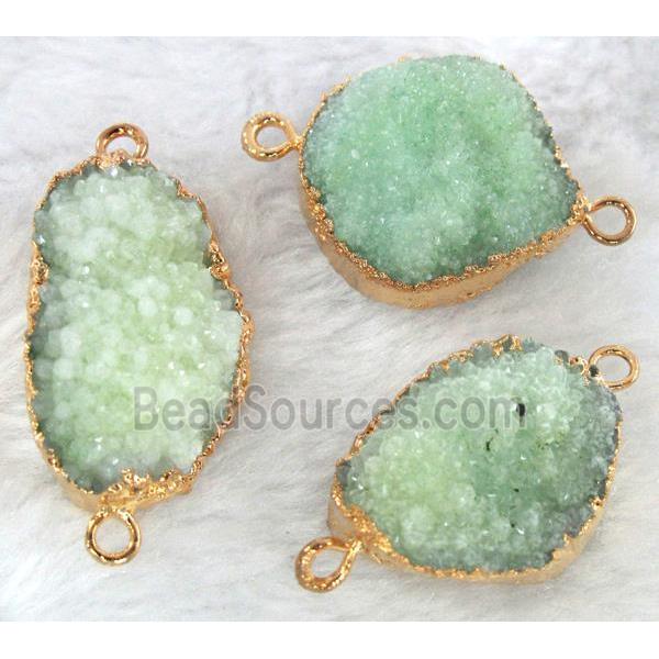 green druzy, quartz connector, gold