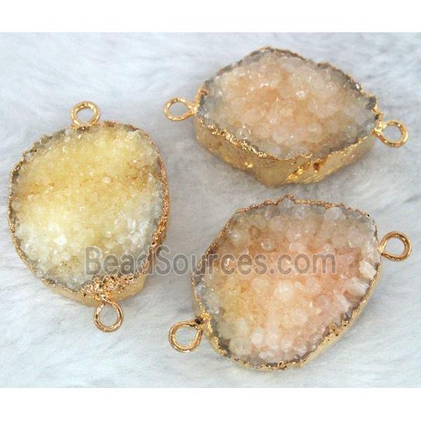 orange druzy quartz connector, gold plated