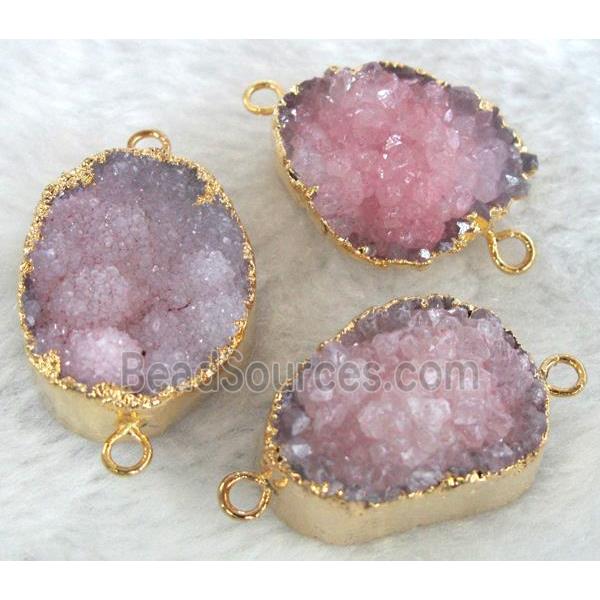 pink druzy quartz connector, gold plated