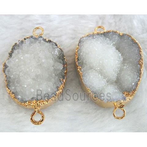 white druzy quartz connector, gold plated