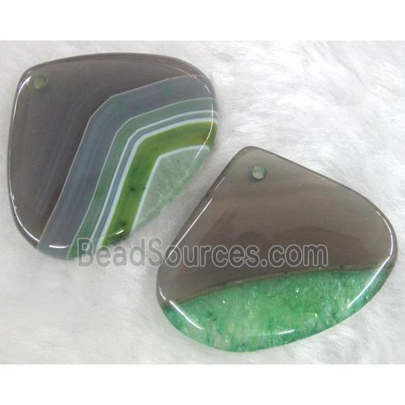 agate pendant, teardrop, slice, green