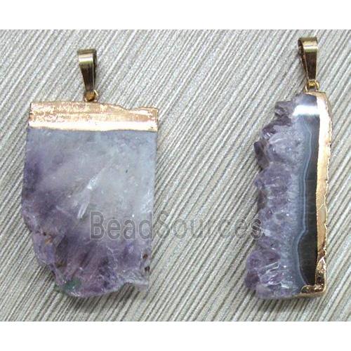 amethyst druzy pendant, slice, freeform