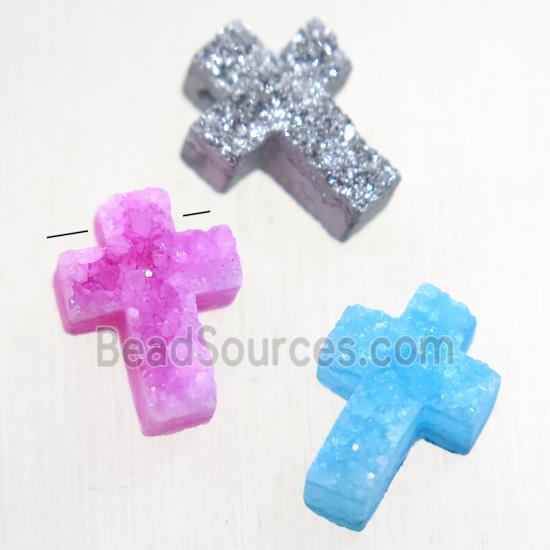 Druzy Quartz cross pendant, mix color