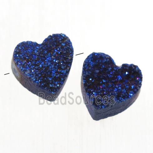 blue electroplated Druzy Quartz heart beads