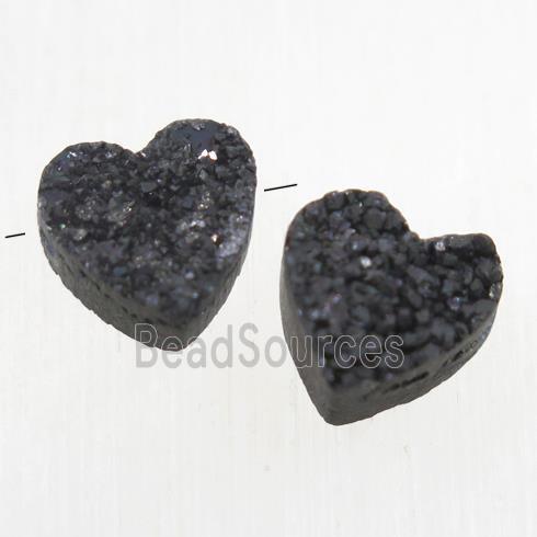 black Druzy Quartz heart beads