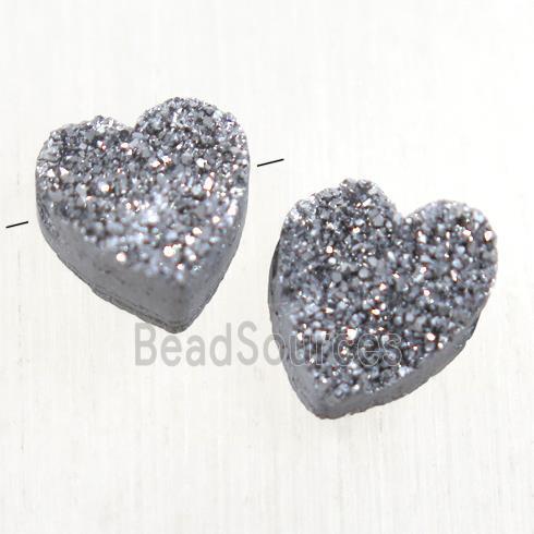 silver Druzy Quartz heart beads