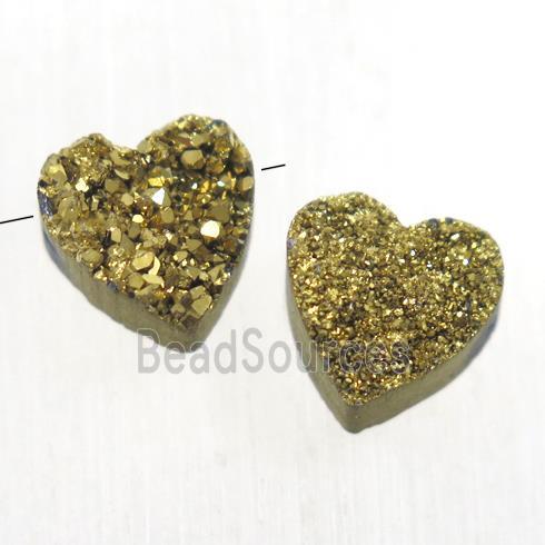 golden Druzy Quartz heart beads