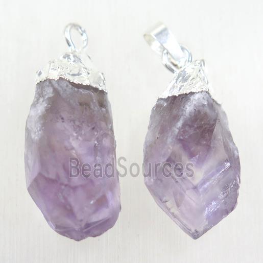 Amethyst nugget pendant, freeform, silver plated