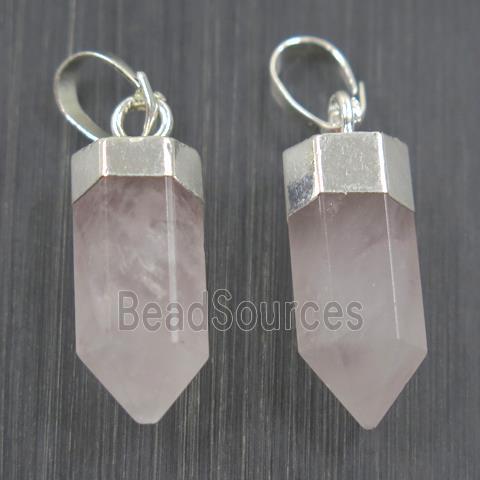 Rose Quartz bullet pendant, silver plated