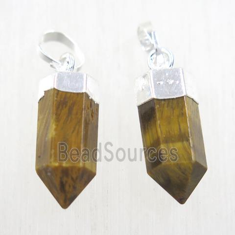 yellow Tiger eye stone bullet pendant, silver plated