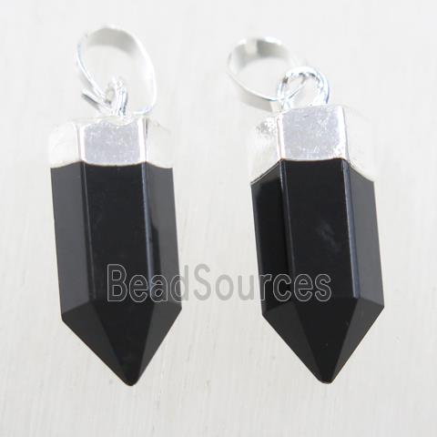 black Onyx Agate bullet pendant, silver plated