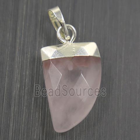 Rose Quartz horn pendant, silver plated