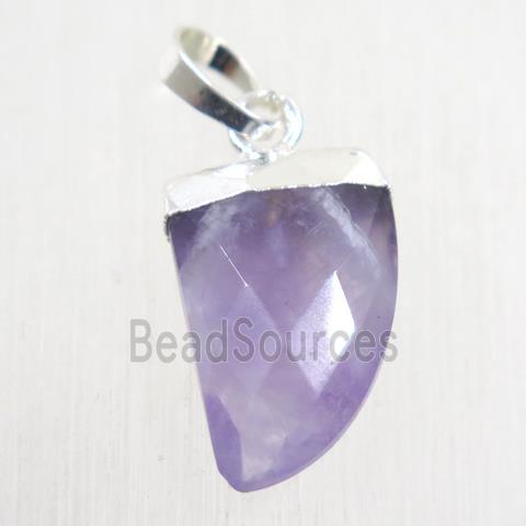 purple Amethyst horn pendant, silver plated