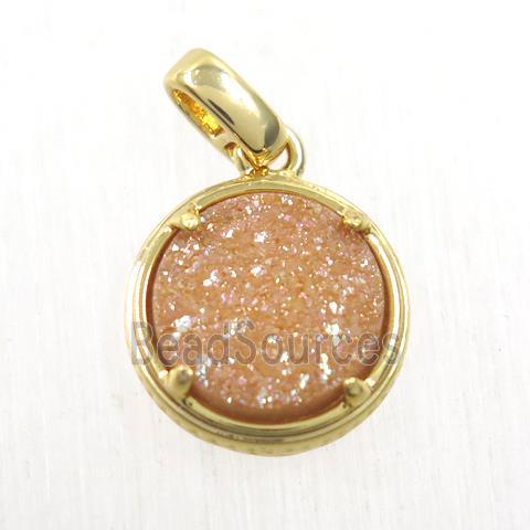 champagne Druzy Agate pendant, flat-round, gold plated