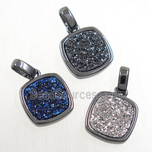 mix color Druzy Agate pendant, square, black plated