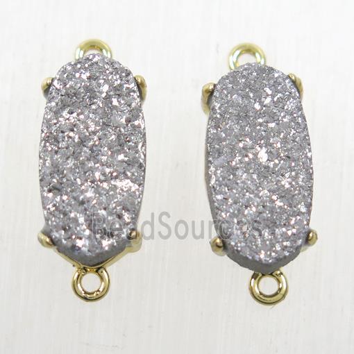 silver Druzy Agate oval connector, gold plated