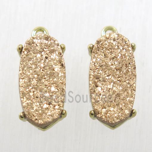 rose gold Druzy Agate oval connector, gold plated