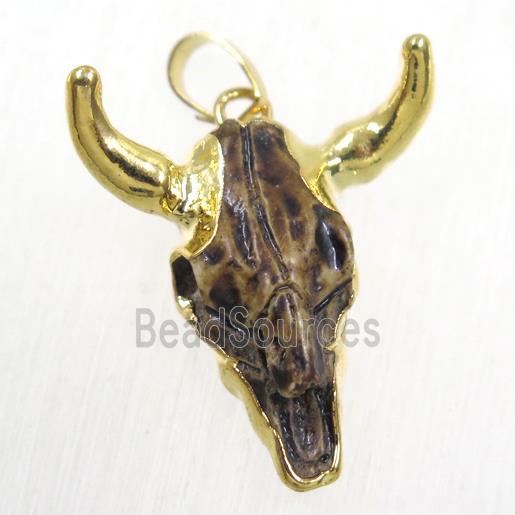 black resin bullHead pendant, gold plated