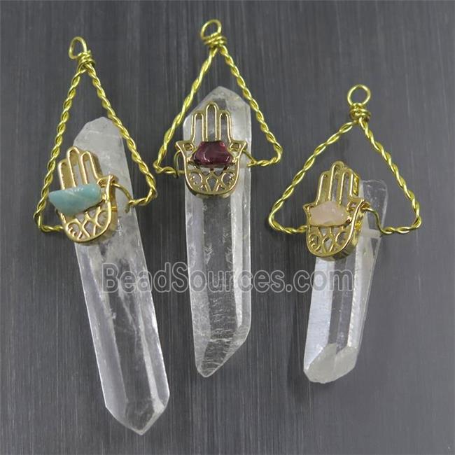 Clear Quartz stick pendants, gold plated