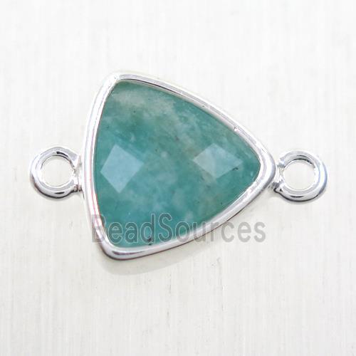 green Amazonite triangle connector, platinum plated