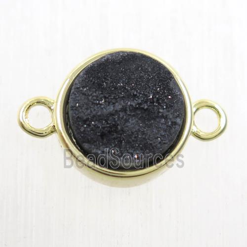 black druzy quartz circle connector, gold plated