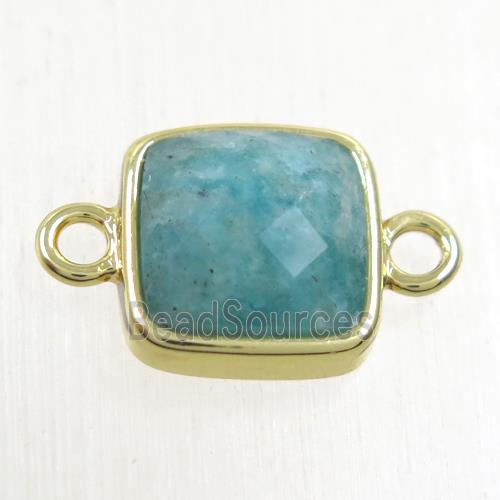 green Amazonite square connector, gold plated