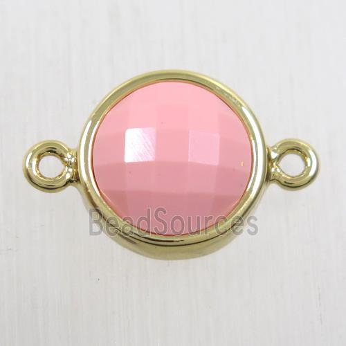 pink dye Coral circle connector, gold plated