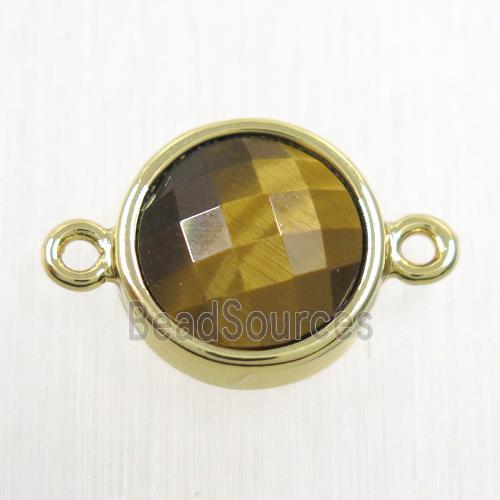 yellow Tiger eye stone circle connector, gold plated