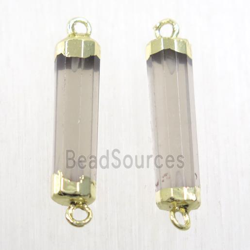 Smoky Quartz stick connector, gold plated