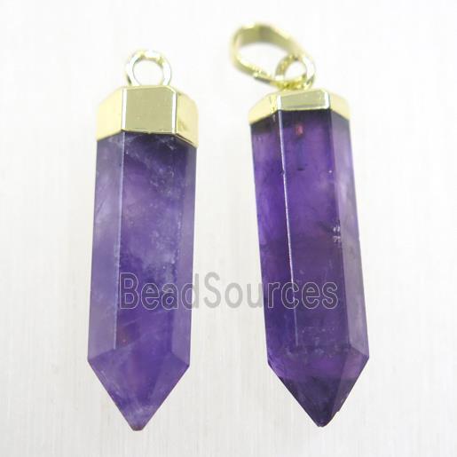 purple Amethyst bullet pendant, gold plated