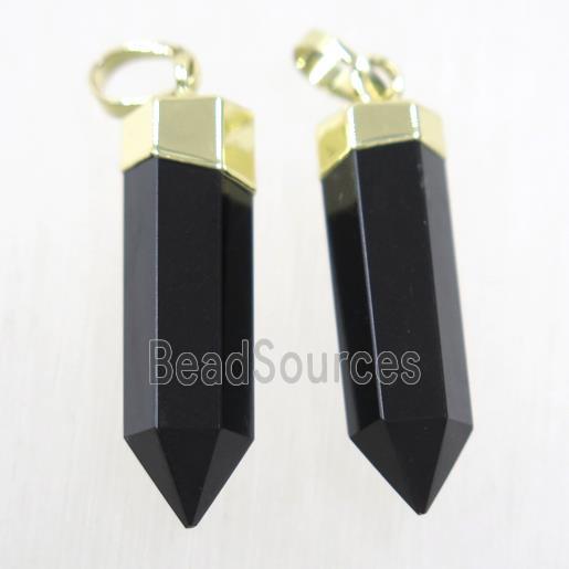 black Onyx Agate bullet pendant, gold plated