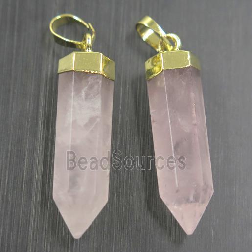 Rose Quartz bullet pendant, gold plated