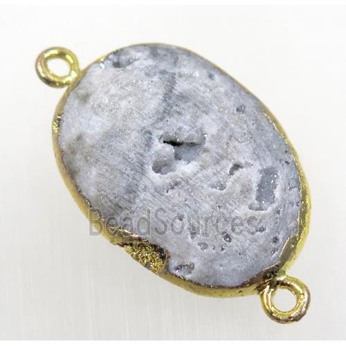 natural Agate Druzy connector, oval, gold plated