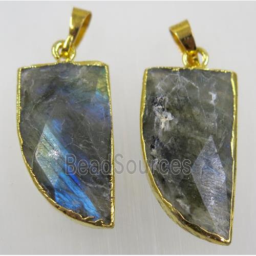 labradorite pendant, knife, gold plated