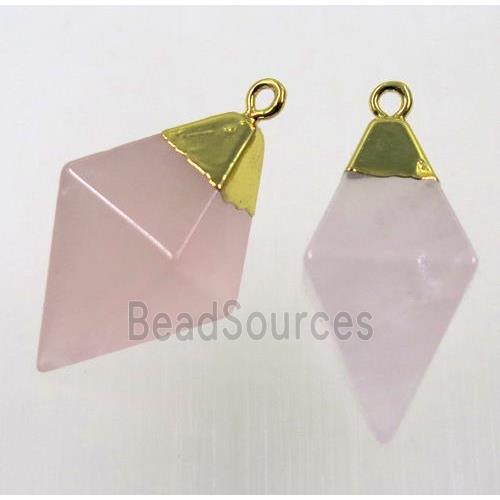 pink Rose Quartz pendant, gold plated