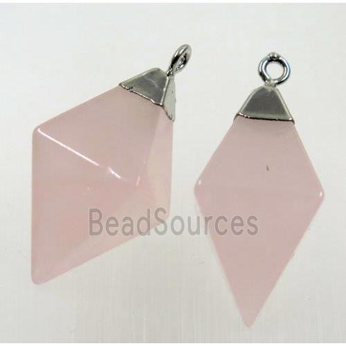 pink Rose Quartz pendant, silver plated