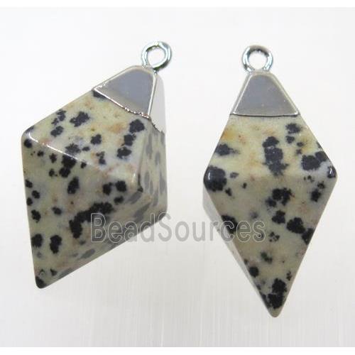 spotted dalmatian jasper pendant, silver plated