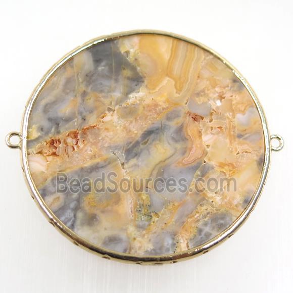 yellow Crazy Agate connector, circle, gold plated