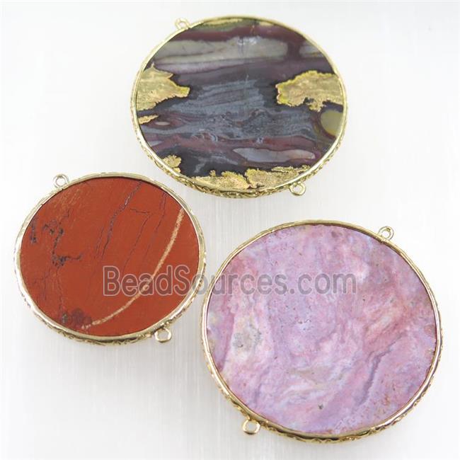 mix gemstone circle connector, round, gold plated