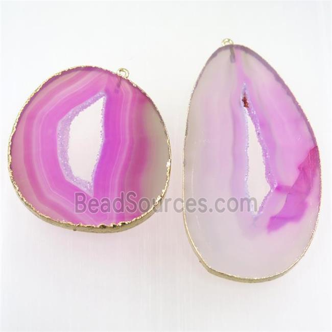 pink Agate Druzy slice pendant, gold plated