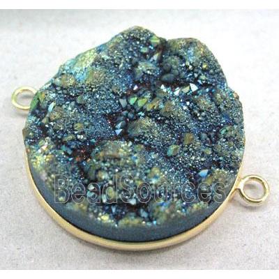 druzy quartz connector, green electroplated