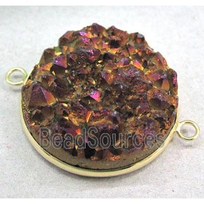 druzy quartz linkers, round, purple electroplated