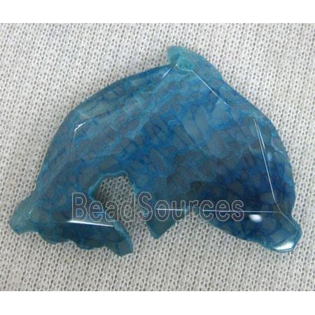 blue agate pendant, faceted dolphin