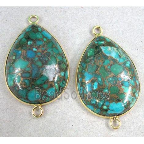 mosaic turquoise connector, teardrop, gold plated