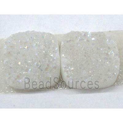 quartz druzy cabochon, square, white ab-color